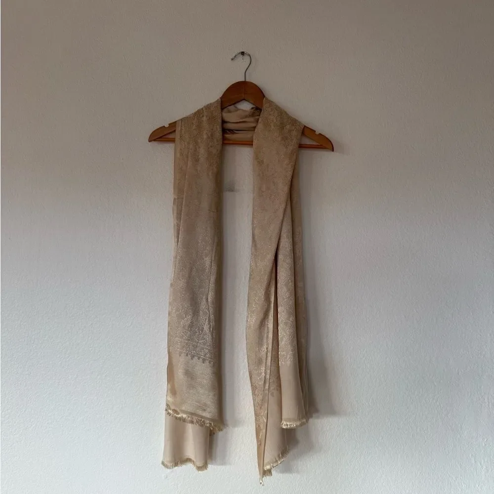 White and gold silk scarf